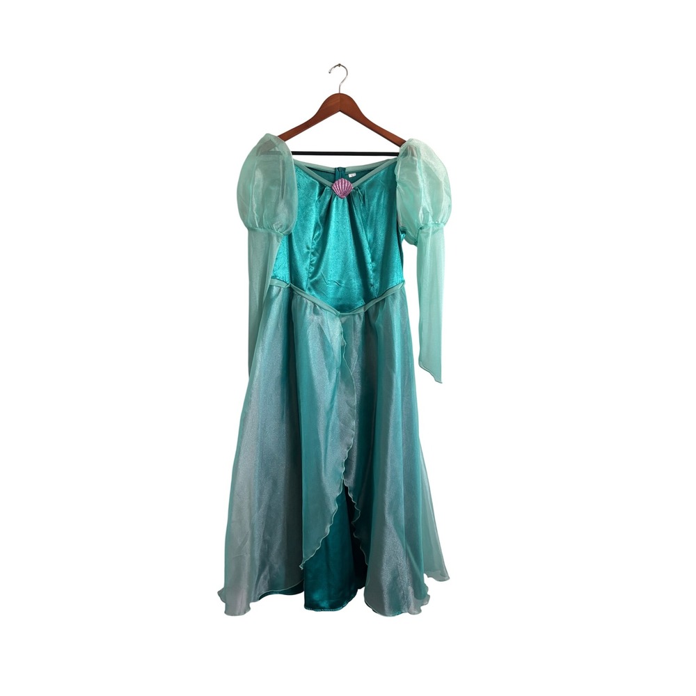 Girls Ariel Mermaid Costume‎ Princess Dress Teal Sparkle Shell Size L